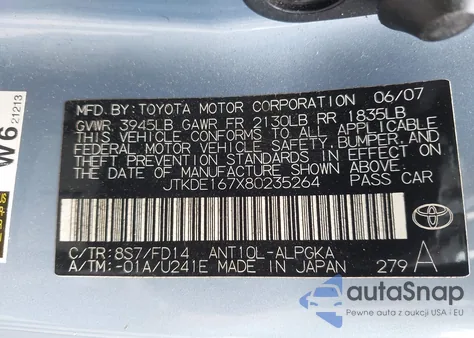 2008 Scion Tc из США, поврежденный, VIN JTKDE167X80235264